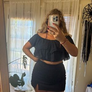 Free People Navy Ruffle Crop